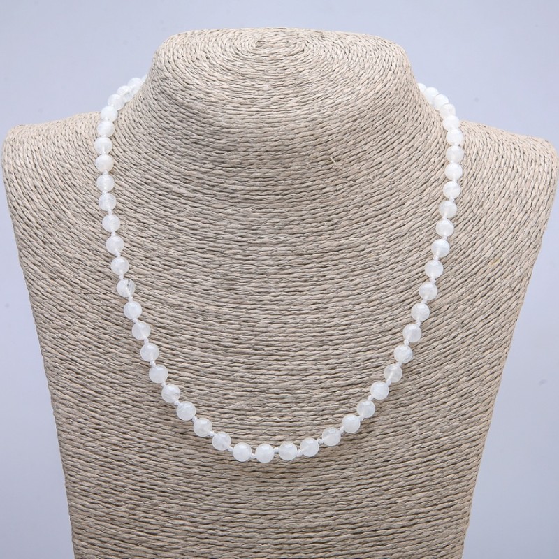 Moonstone Adularia Bead Necklace Smooth Round Beads 8mm Diameter, 45cm Length +