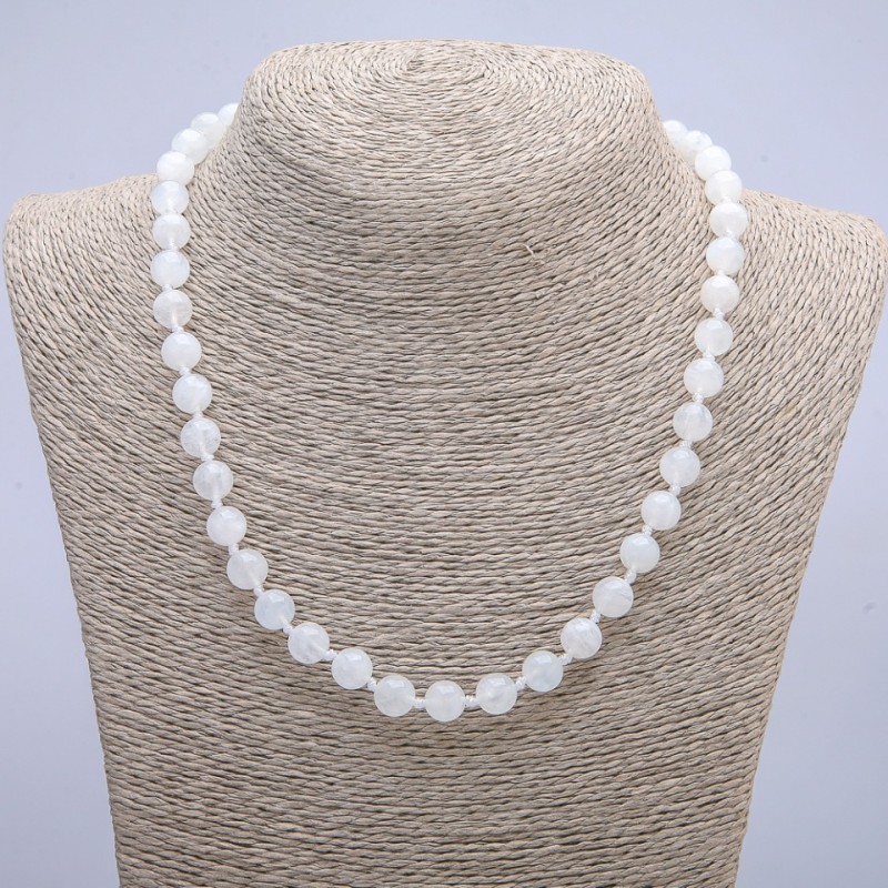 Adularia Necklace with Natural Stone, smooth round bead diameter 6mm, length 45cm +