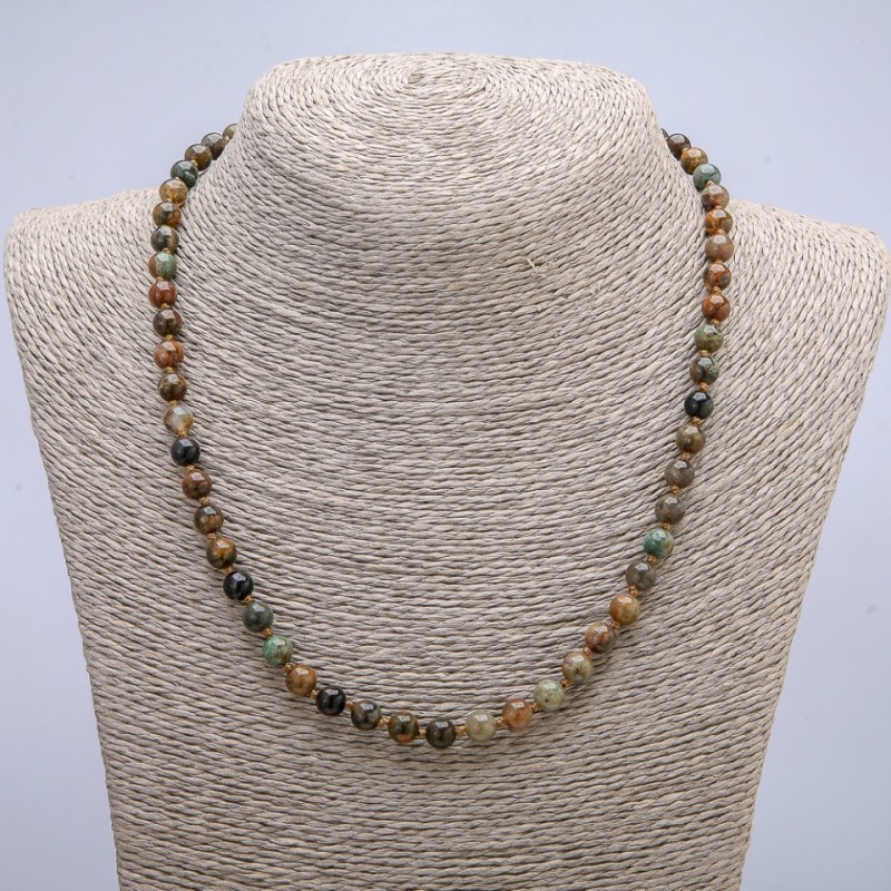 Natural Stone Necklace Green Jasper Smooth Bead, 6mm Diameter, 45cm Length +