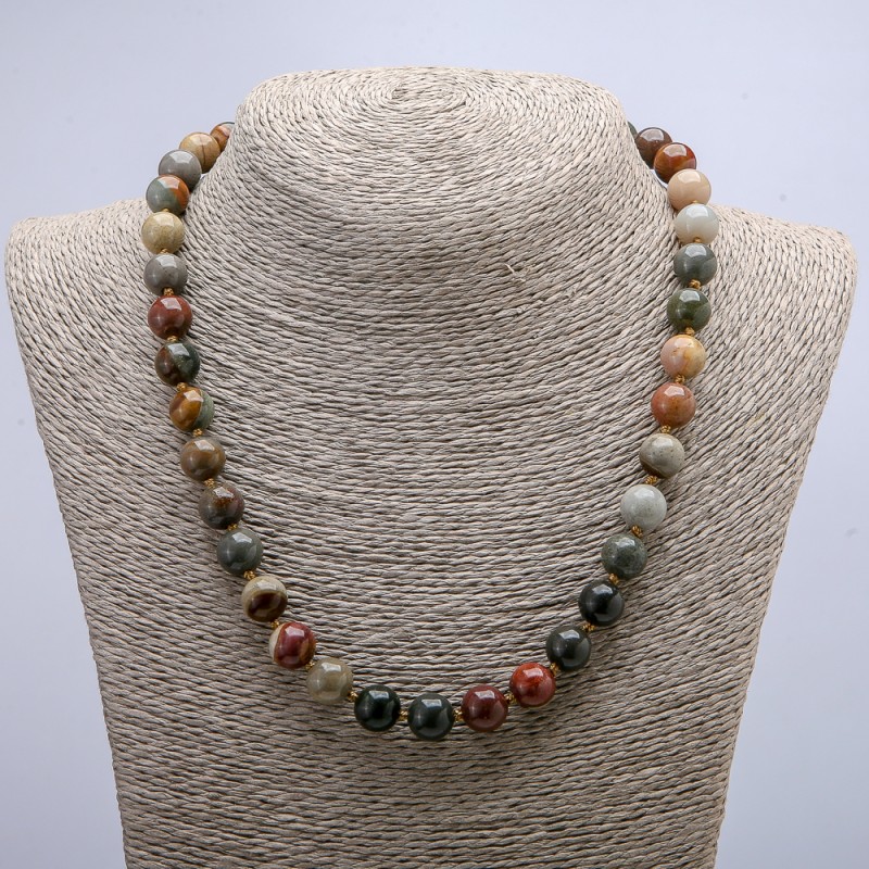 Natural Jasper Bead Necklace with Smooth Round Beads, 10mm diameter, 46cm length +