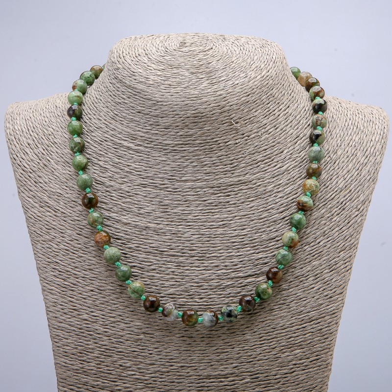 Necklace made of natural stone Green Jasper smooth bead, diameter 8mm±, length 46cm