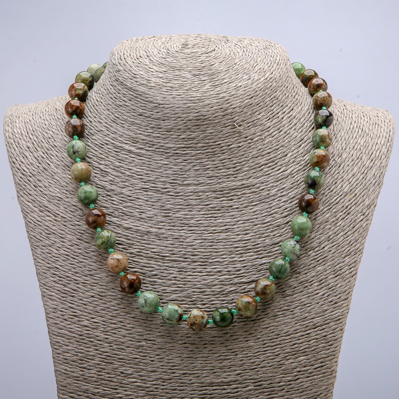 Necklace made of natural stone Green Jasper smooth bead, diameter 10mm±, length 46cm