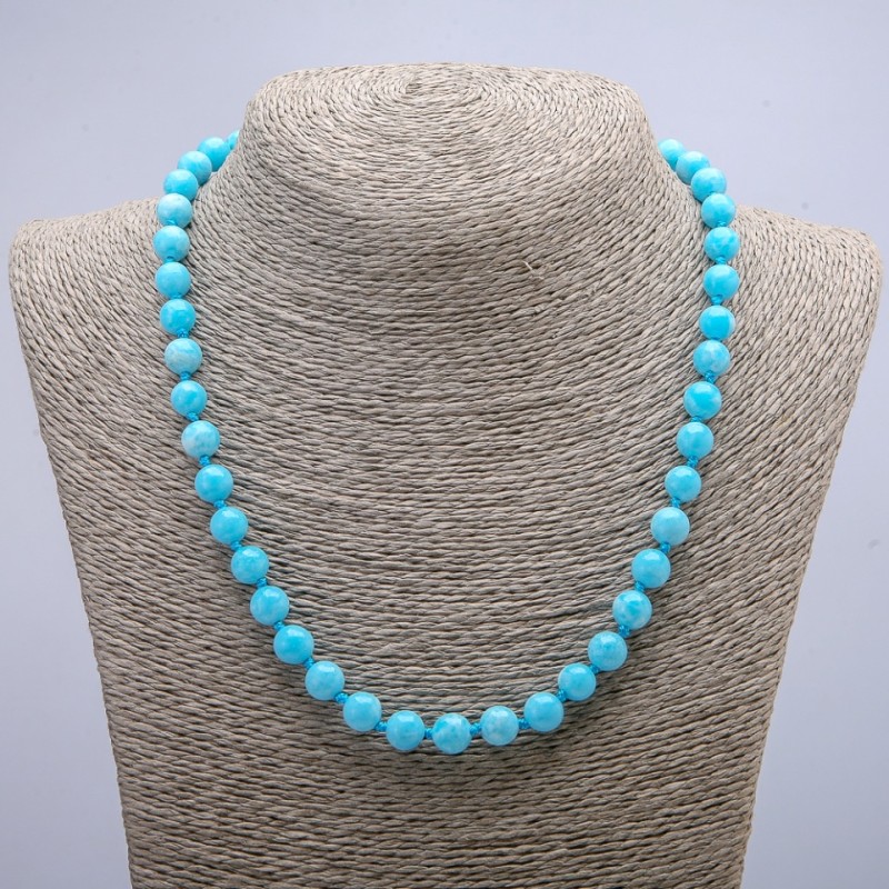 Natural Aquamarine Necklace Bead, Smooth Round 6mm, Length 48cm +