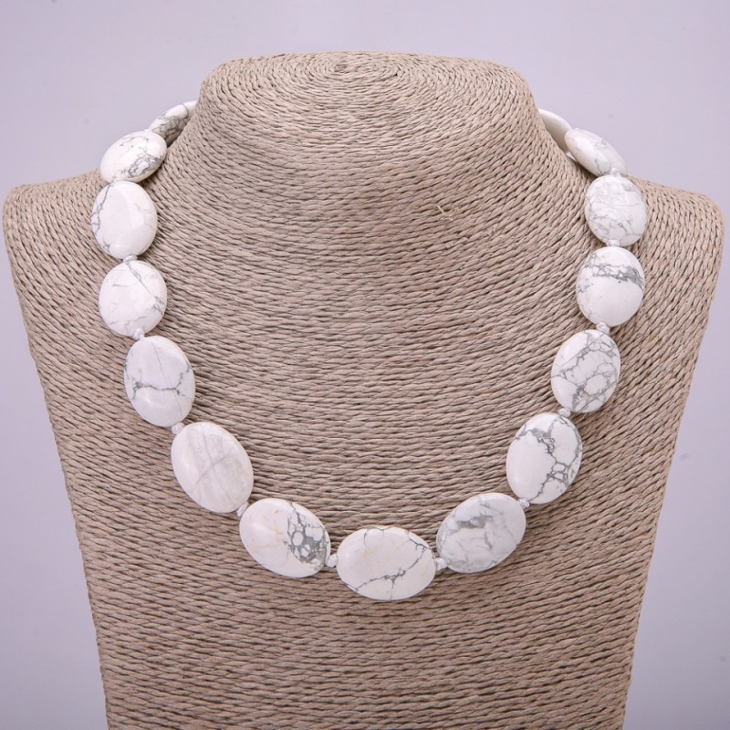 Chalcedony Necklace, Natural Stone, Howlite, oval 25×18mm, length 45cm +