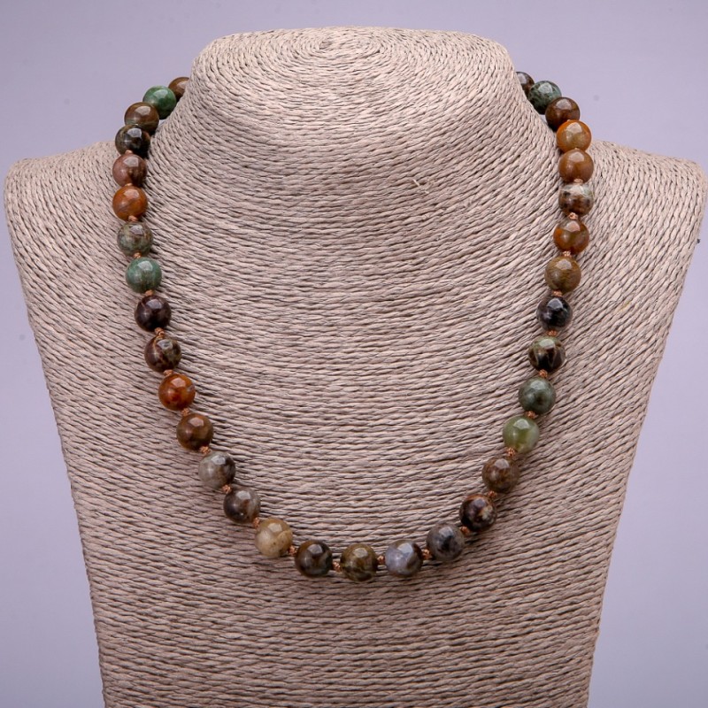 Jasper Bead Necklace with Natural Stone Smooth Round Beads, diameter 10(±)mm, length 45cm