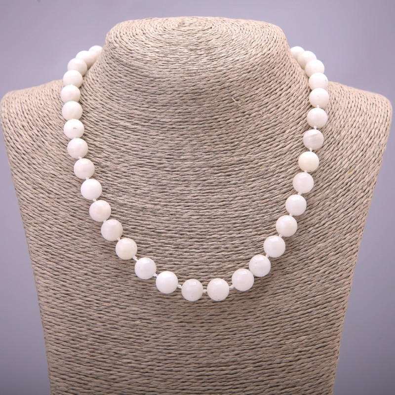 Adularia Natural Stone Necklace, smooth round beads, diameter 10±mm, length 45 cm