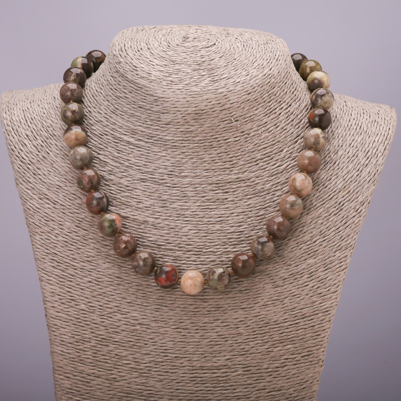 Jasper Picasso Bead Necklace, Smooth Round Beads, 12" diameter ±, Length 45 cm