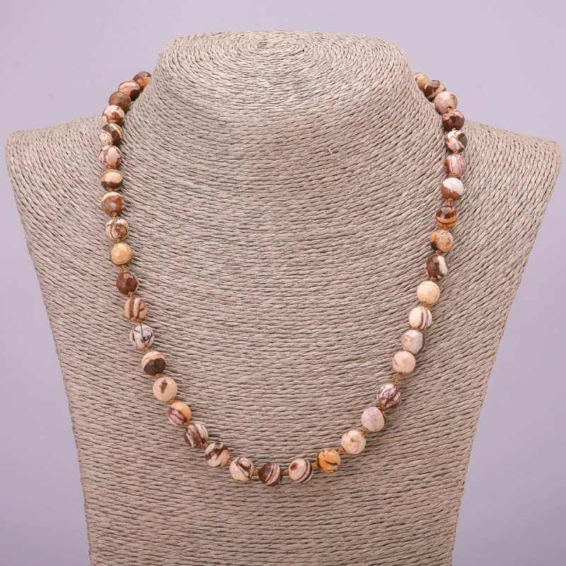 Natural Stone Jasper Bead Necklace, Faceted Round Beads, 8 mm (±), 48 cm length
