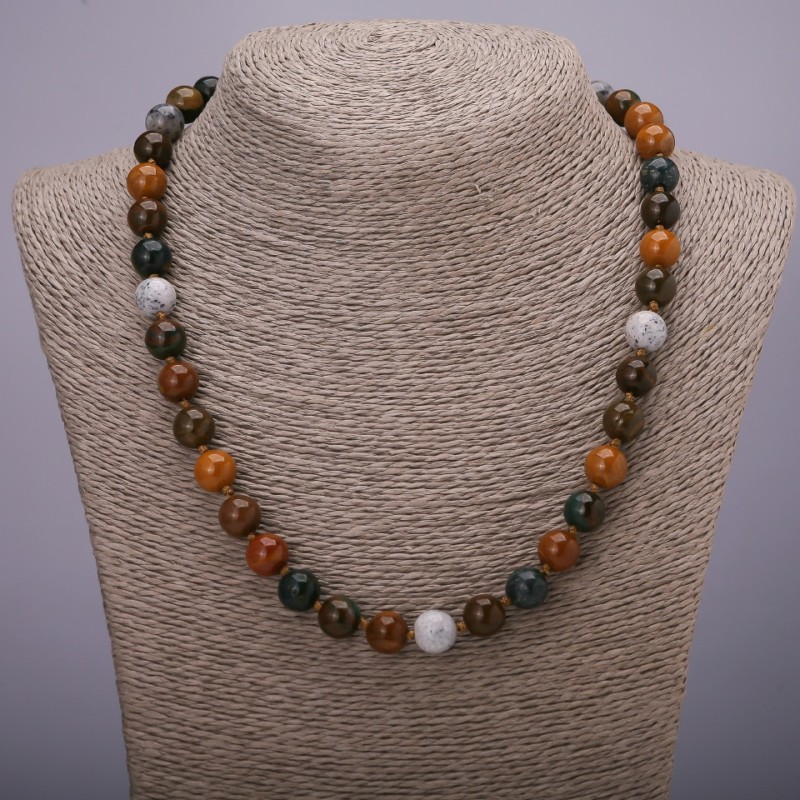 Necklace of Assorted Stone Beads, Smooth Round, 10mm ± diameter, 45cm length