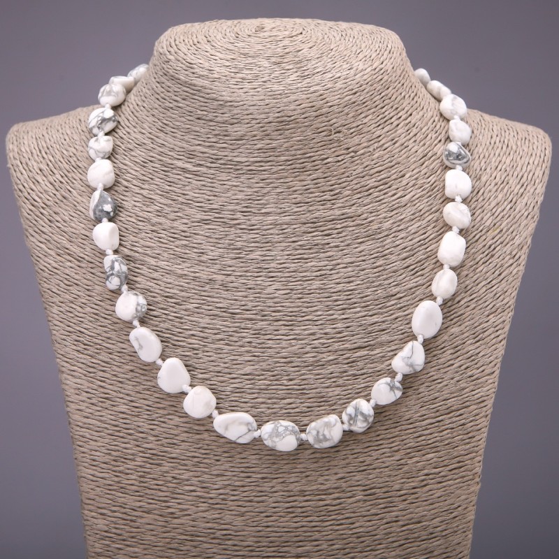 Chalcedony Necklace, Natural Stone, Faceted Howlite, diameter 9x11(±)mm, length 48 cm