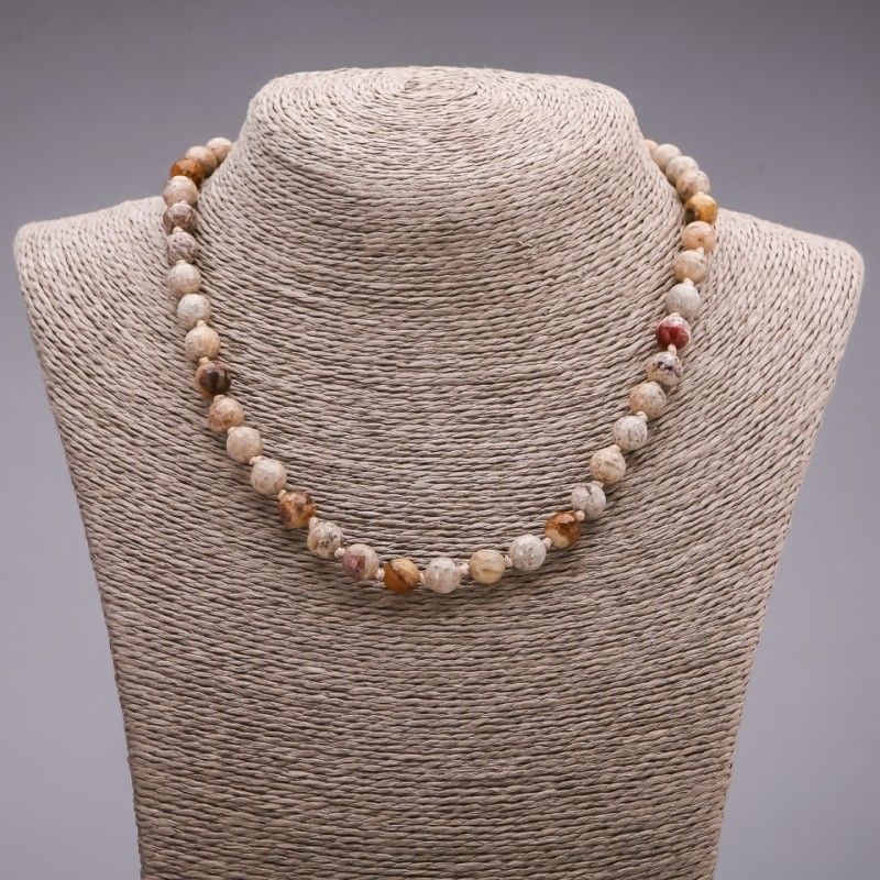 Landscape Jasper Beads Faceted Round 8mm Jump Ring Necklace 45cm