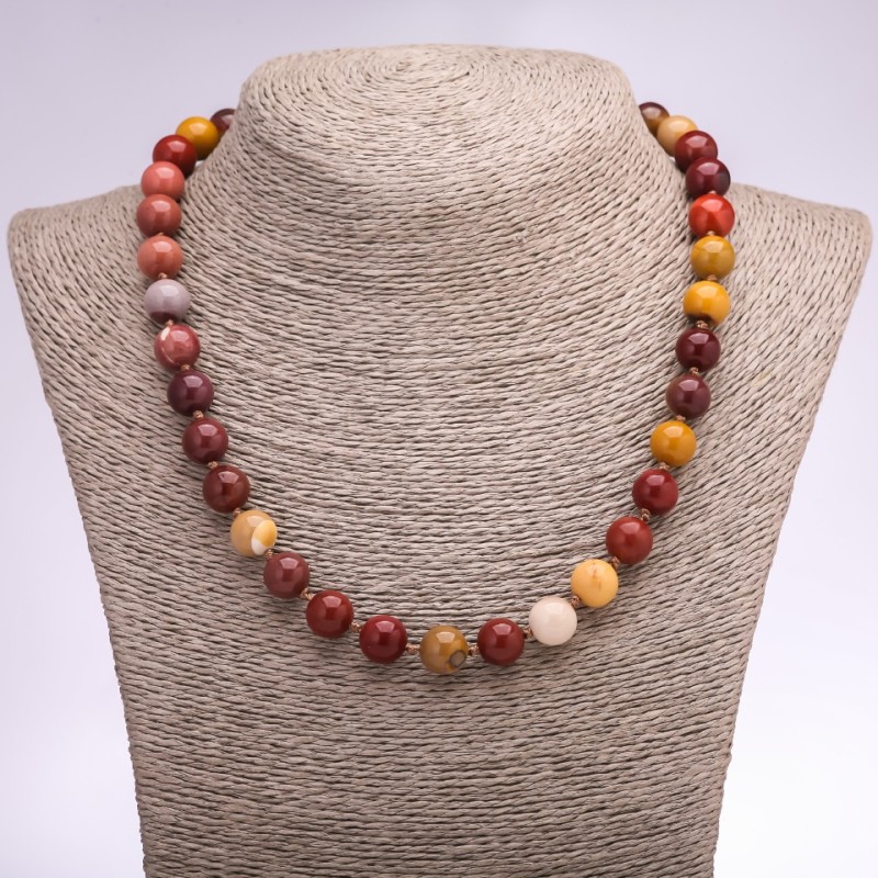 Jasper Mookaite Bead Necklace, Smooth Round Beads 10mm Diameter, 48cm Length