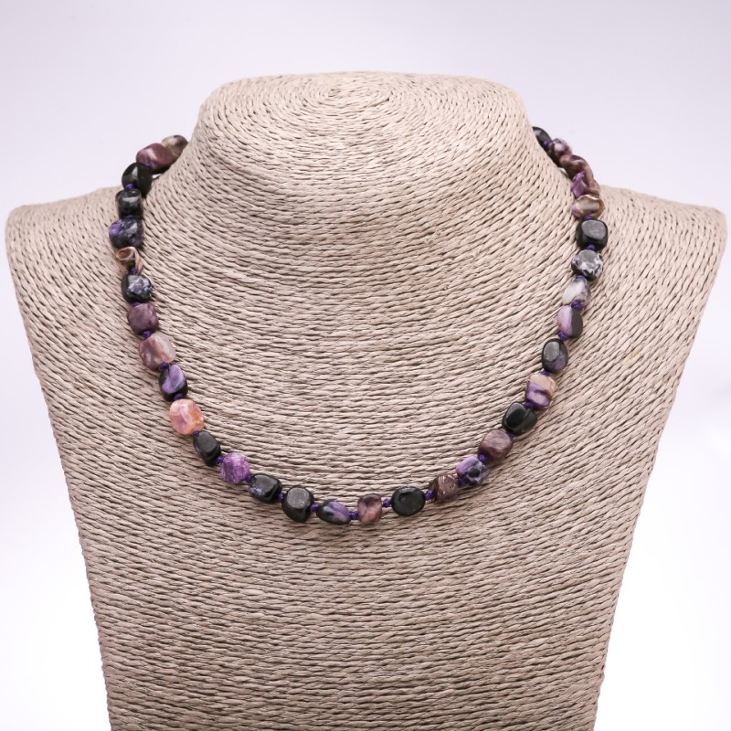 Charoite Beads Necklace, faceted, diameter 7-8 mm, length 45 cm