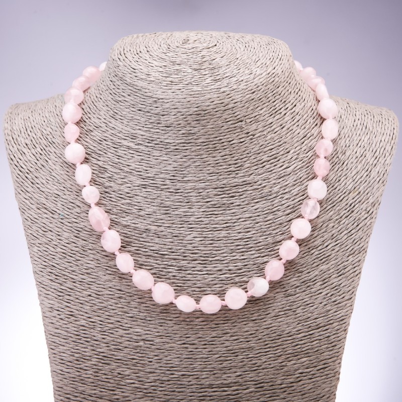 Necklace of Natural Stone Pink Quartz Beads, faceted, diameter 8-10mm, length 45cm