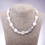 Howlite Necklace of Natural Stone Flat Oval Beads, 13x18mm, Rondelle 9x6mm, 45cm length