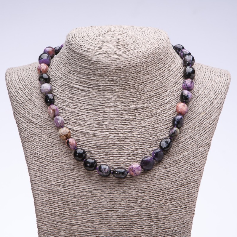 Charoite Bead Necklace, faceted, 10 mm diameter, 45 cm length