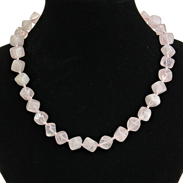 Necklace Pink Quartz Cubes 11×11mm, length 48cm