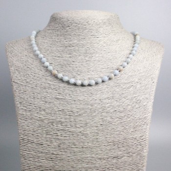 Aquamarine Bead Necklace with Faceted Round Beads, 5.5 mm ±, 48 cm length