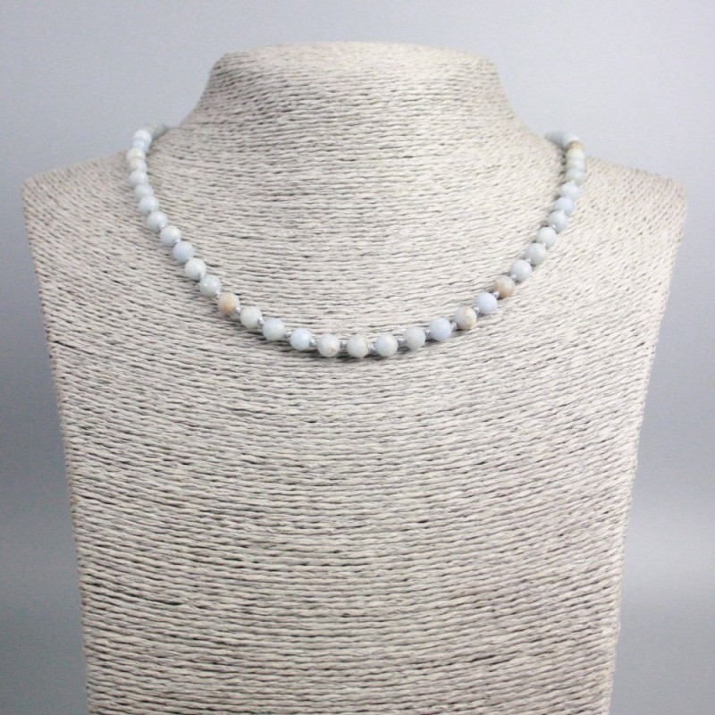 Aquamarine Bead Necklace with Faceted Round Beads, 5.5 mm ±, 48 cm length