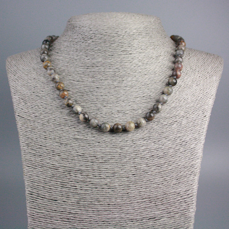 Necklace of Selenite natural stone smooth bead, diameter 8mm+-, length 47cm+-