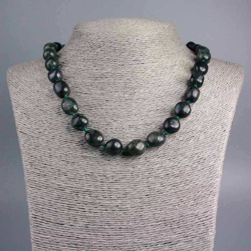 Seraphinite Necklace with Natural Seraphinite Gemstone Cabochon, 14x9 mm, 50 cm length