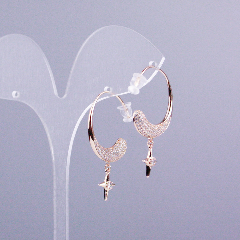 Xuping Hoop Earrings 18K Gold Plated with White Crystals, thickness 5mm±, diameter 24mm±
