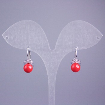 Earrings Xuping Rhodium with White Crystals and Red Bead 17×8 mm+