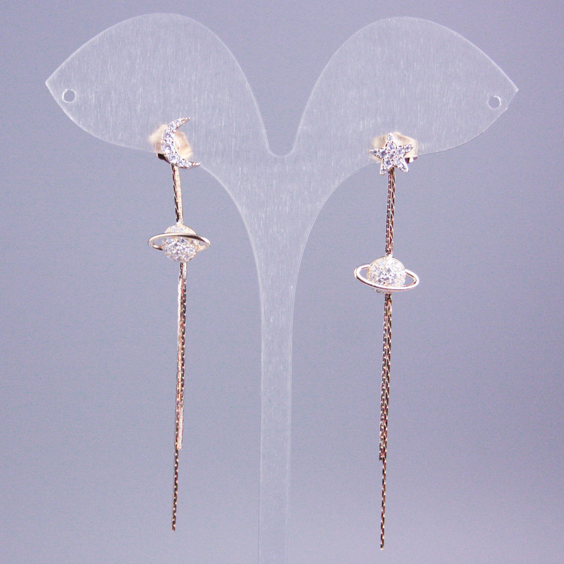 Xuping Gold Plated 18K Moon and Stars Stud Earrings 70mm+ long with White Crystals