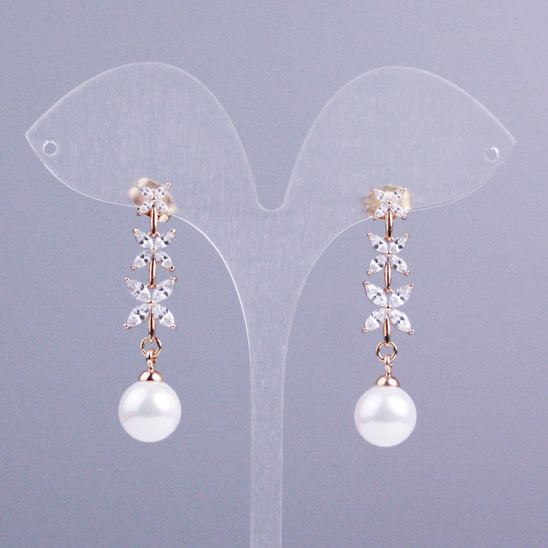 Stud Earrings Xuping 18K Gold-Plated Long 40mm+ with White Stone and Mallorca Pearl, 10mm+ diameter
