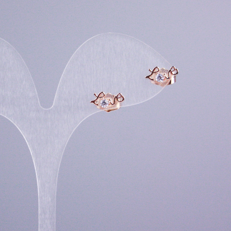 Xuping Gold-Plated 18K Yellow Gold Stud Earrings with White Stone Love 11x5mm