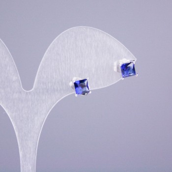 Earrings Stud Xuping Rhodium with Blue Stone 5x5mm Square +-, length 16mm+