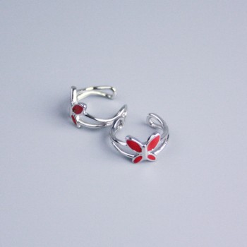 Cafe Xuping Rhodium with Red Enamel Butterfly 11x7mm +