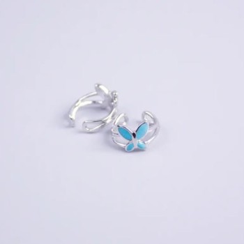 Caf Xuping Rhodium with blue enamel Butterfly 11x7mm +