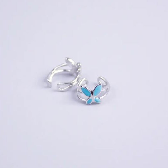 Caf Xuping Rhodium with blue enamel Butterfly 11x7mm +