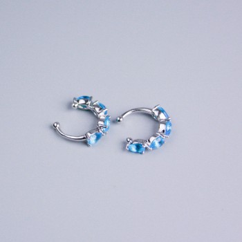 Cafe Xuping Rhodium with blue crystals 13x3mm +