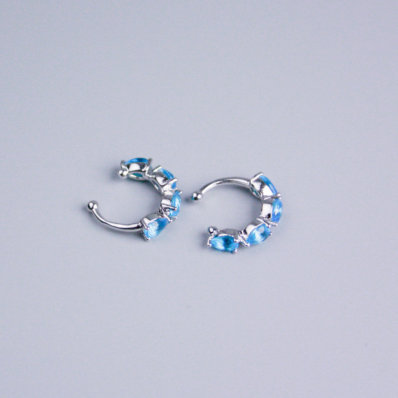 Cafe Xuping Rhodium with blue crystals 13x3mm +