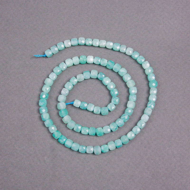 Amazonite Beads on Thread Natural Stone Bead Faceted Cube, diameter 4×4mm±, length 40cm±
