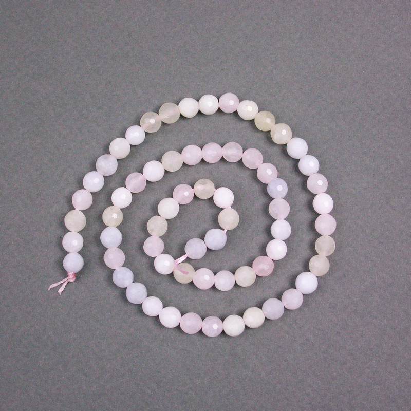 Morganite Beads on Thread, Natural Stone, Faceted Round Bead, 6mm ± diameter, 38cm ± length