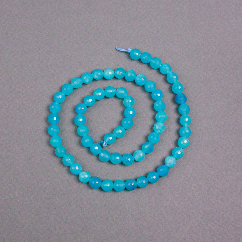 Aquamarine Beads on Thread Natural Stone, Faceted Round Bead 6mm ±, Length 38cm ±