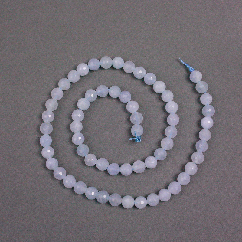 Aquamarine Beads on Thread Natural Stone Faceted Round 6.5 mm, Length 38 cm