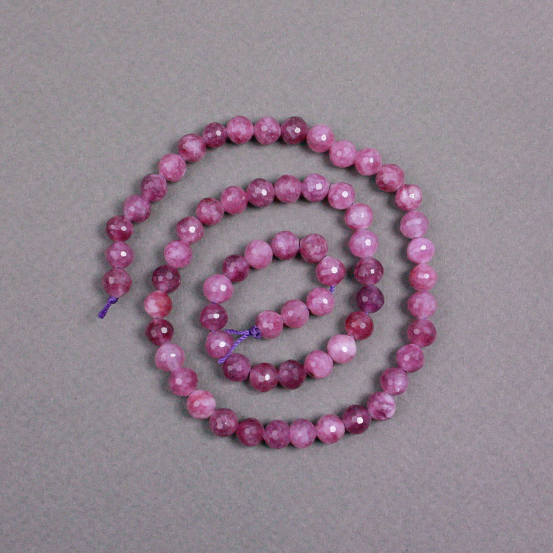 Tourmaline Rubybelite Beads on String, Faceted Round 6mm, Length 38cm