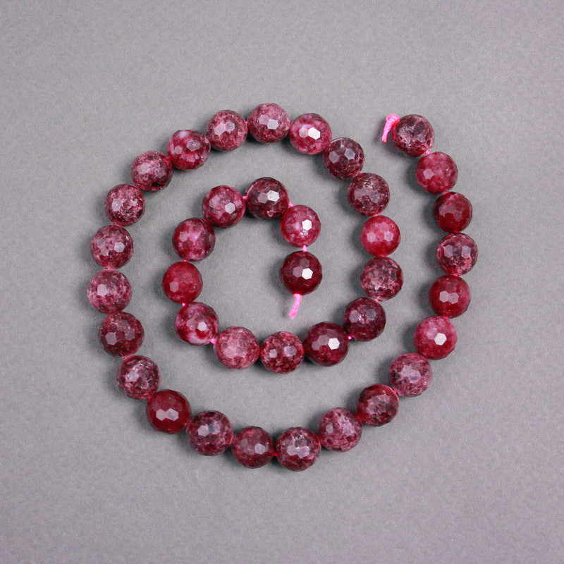 Tourmaline Rubellite Beads on a Thread Natural Stone Bead Faceted Ball, diameter 10mm±, thread length 38cm±