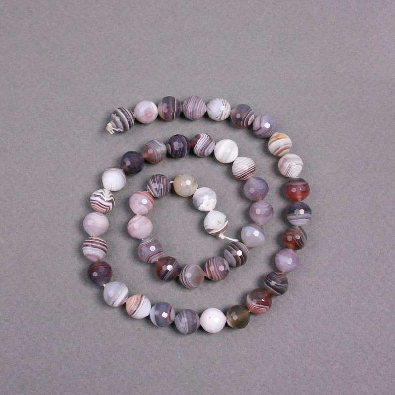 Botswana Agate Beads on Thread, Natural Stone, Faceted Round Beads, 8mm ±, Length 38cm ±