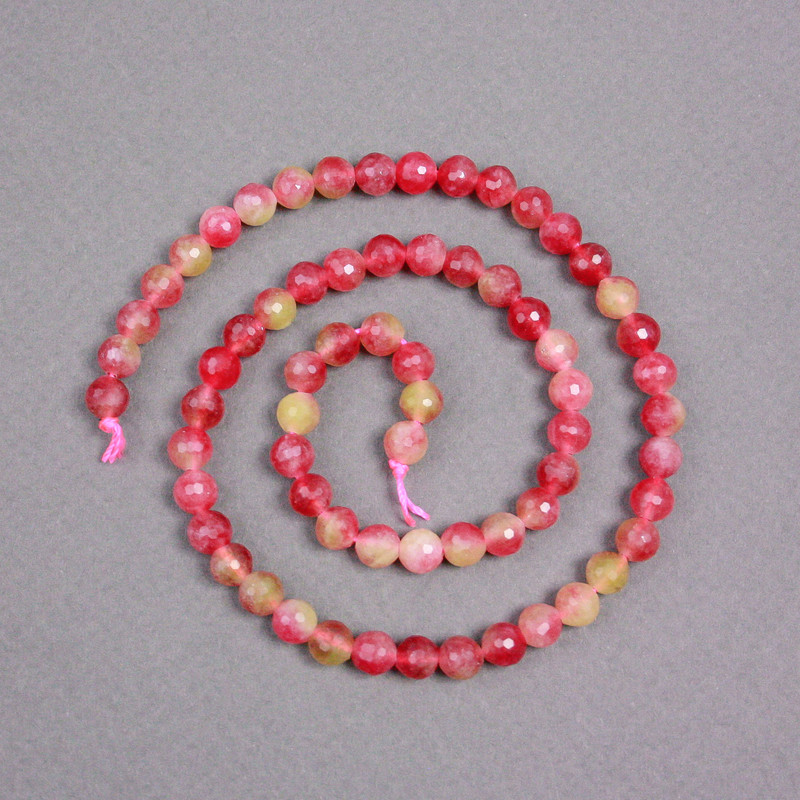 Multicolor Tourmaline Beads on Thread, Faceted Round Bead Ø6mm+, Length 38cm+