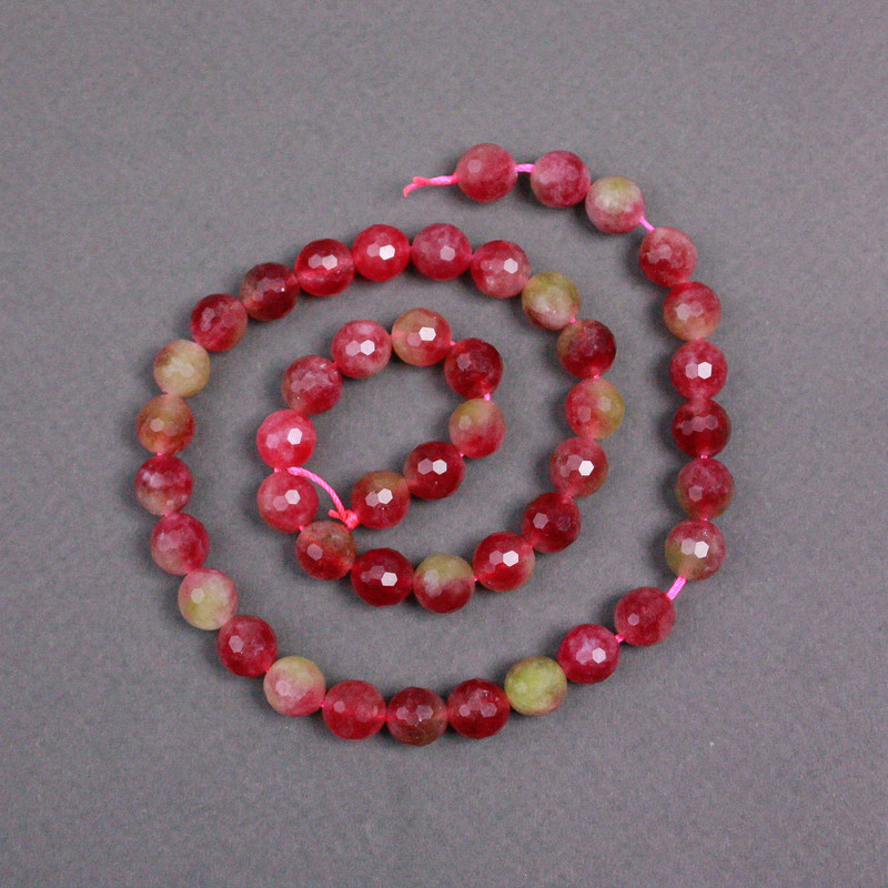 Multicolored Tourmaline Beads on a Thread, faceted sphere, diameter 8mm±, length 38cm±