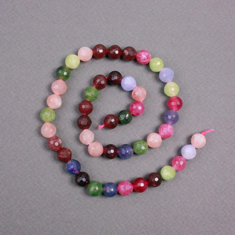 Natural Tourmaline Beads on Thread - Faceted Round Bead, 8.5mm diameter, 38cm length