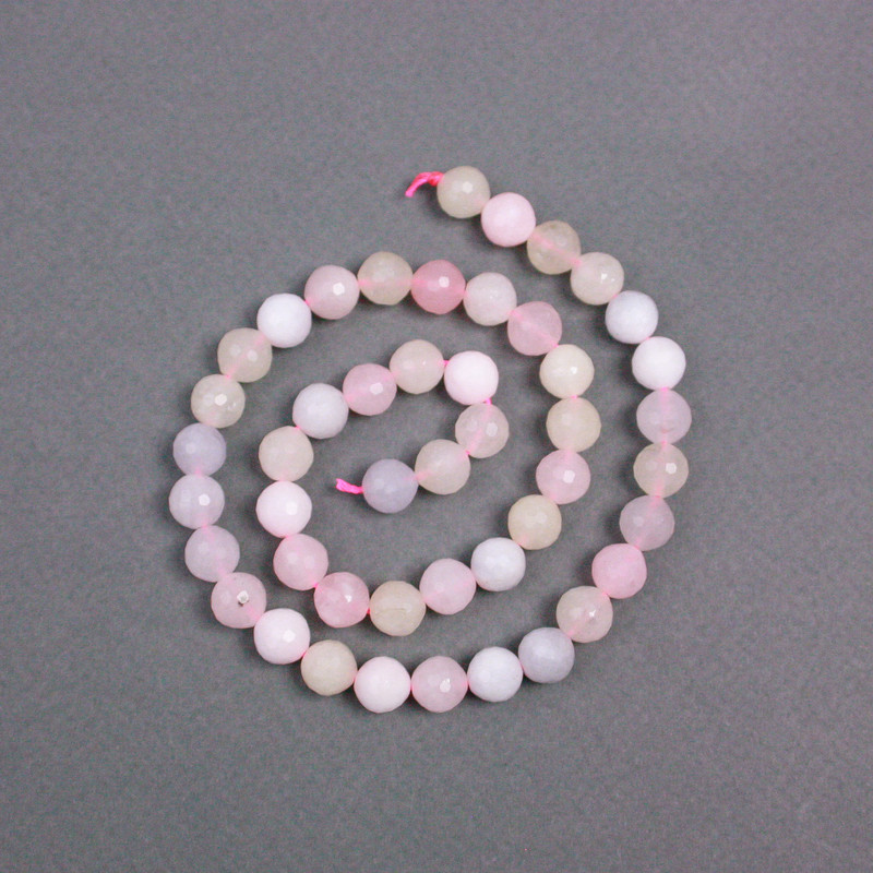 Morganite Beads on Thread Natural Stone Brushed Round Bead Ø8mm±, Length 38cm±