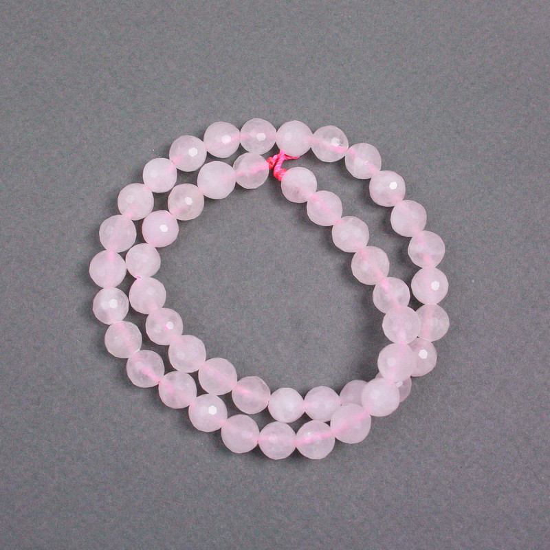 Beads on Thread Pink Quartz Natural Stone Faceted Round Beads, diameter 8mm±, length 38cm±