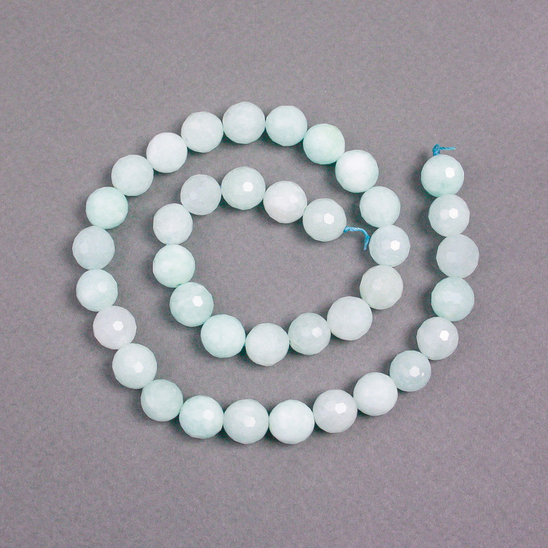 Angelite Beads on Thread, Natural Stone, Faceted Round Bead, diameter 10mm±, length 38cm±