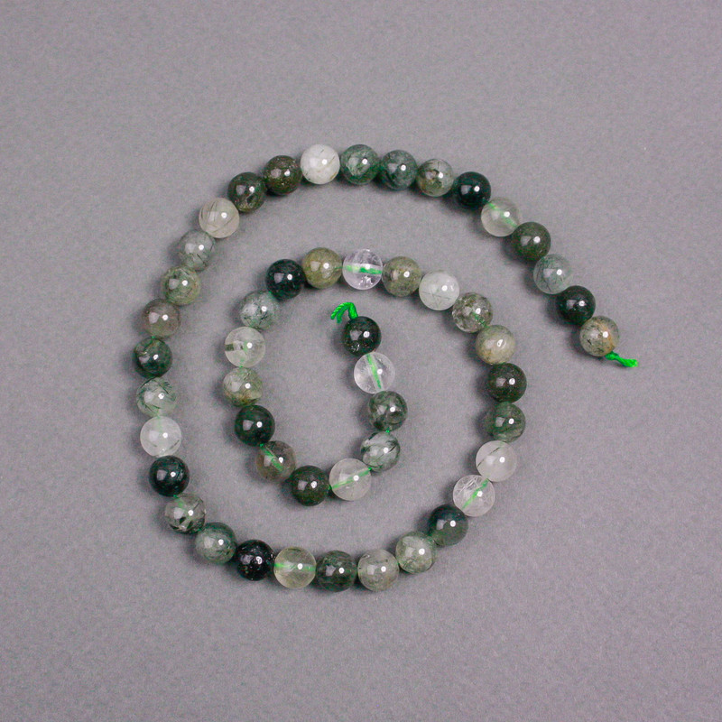 Rutilated Quartz Beads on Thread, Natural Stone, Smooth Round Beads, 6 mm ±, Length 39 cm ±